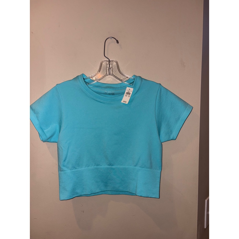 Offline by Aerie Real Good Seamless Cropped T-Shirt Aqua Blue Medium M NEW